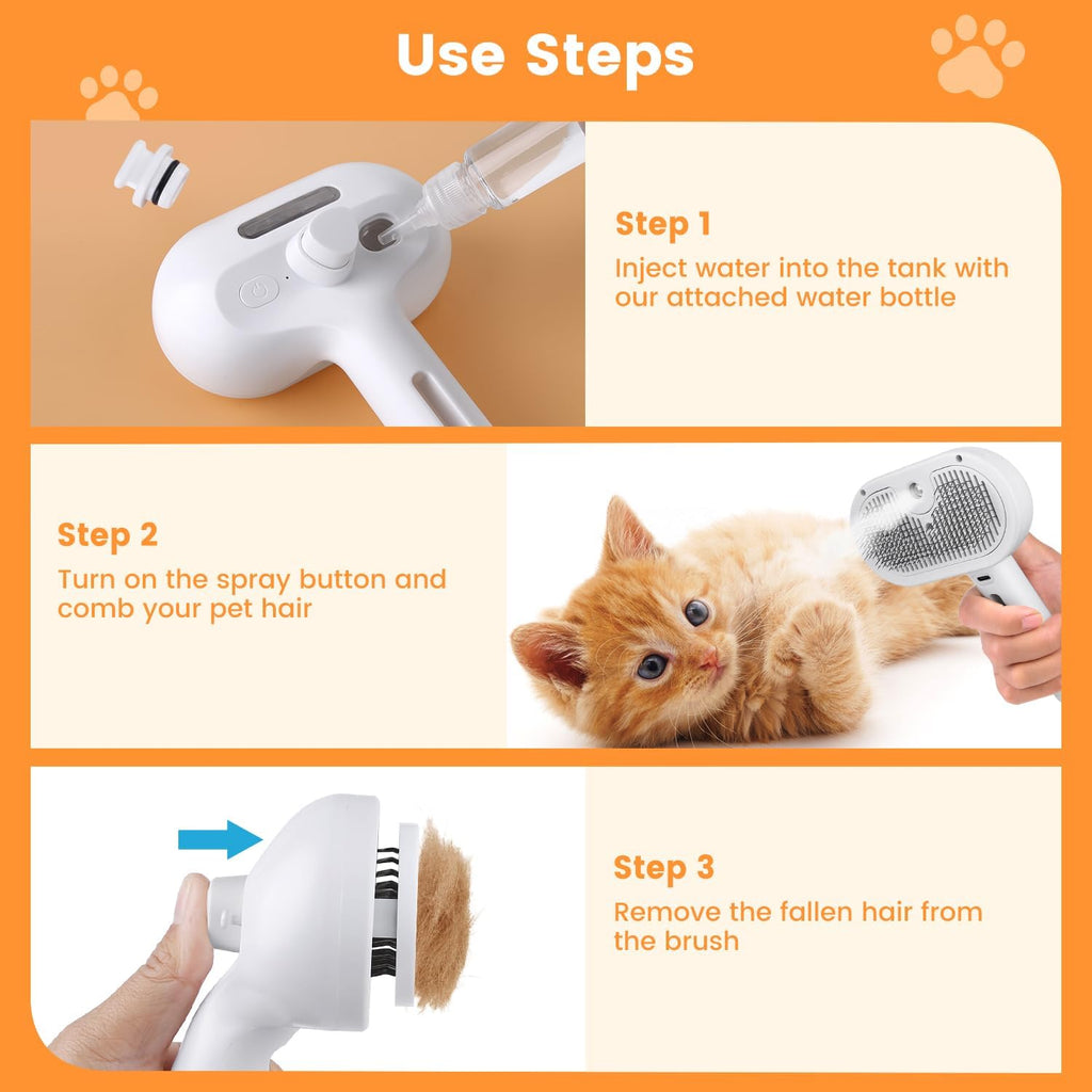 3-in-1 Self-Cleaning Pet Grooming Brush with Mist Spray