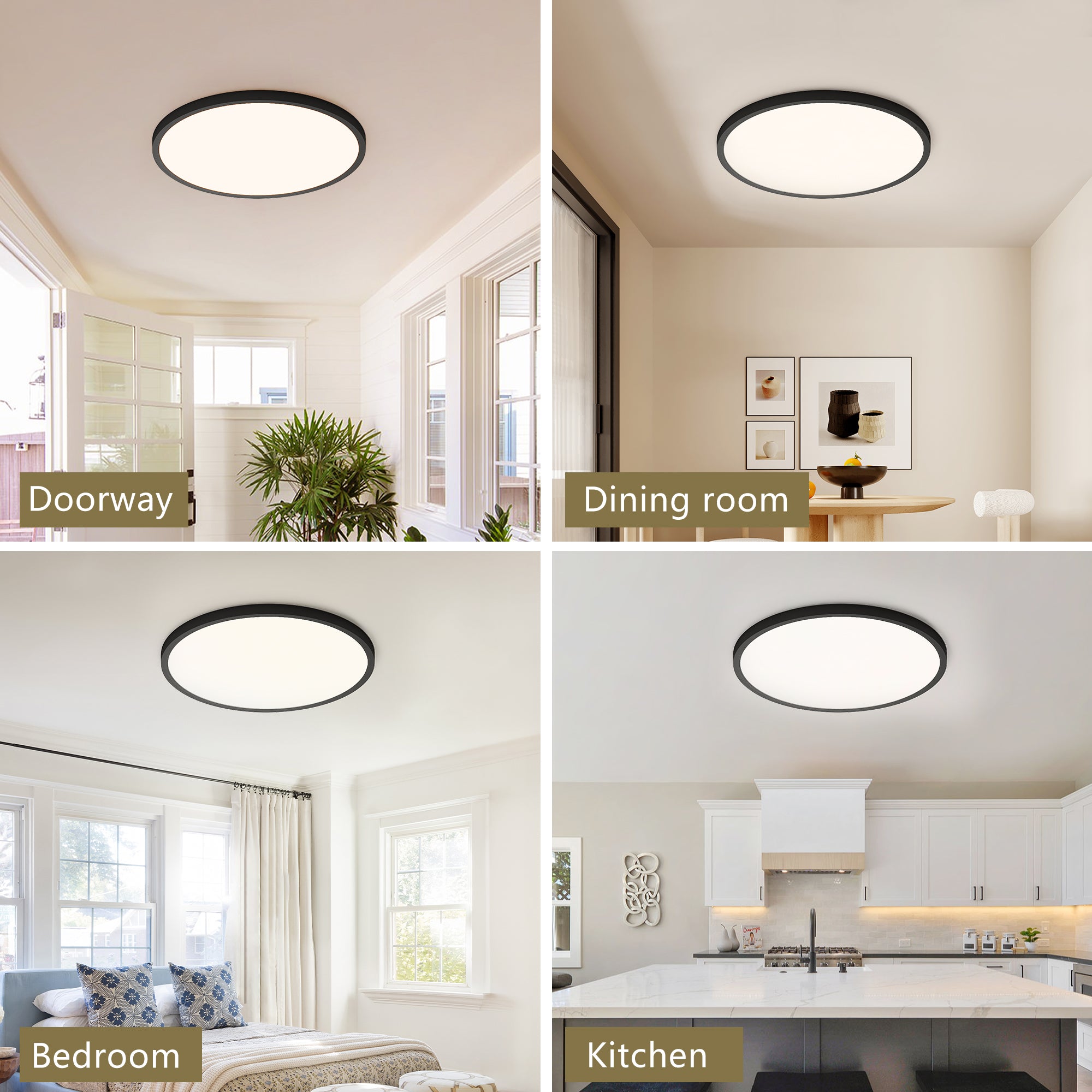 4-Pack 16” Black Flush Mount LED Ceiling Lights | Dimmable 5 CCT