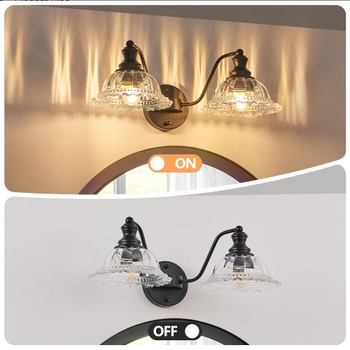 2-Light Bathroom Vanity Wall Light – Black & Glass