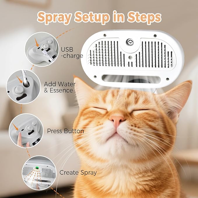 3-in-1 Self-Cleaning Pet Grooming Brush with Mist Spray