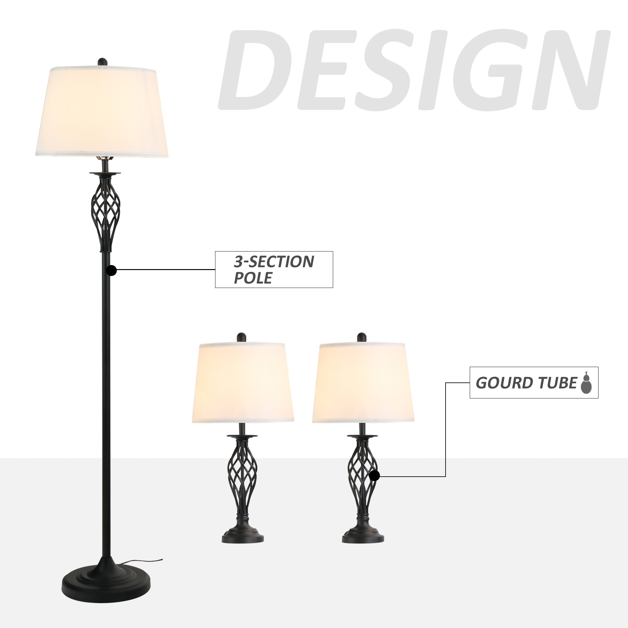 Modern 3-Piece Floor and Table Lamp Set