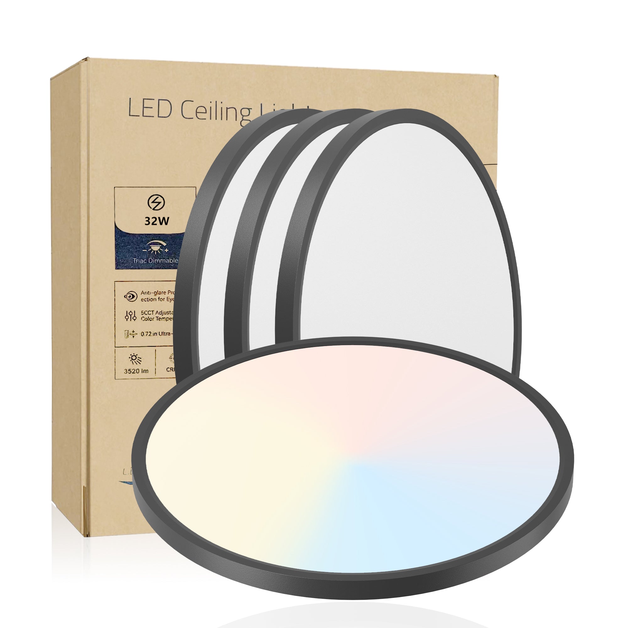 4-Pack 16” Black Flush Mount LED Ceiling Lights | Dimmable 5 CCT