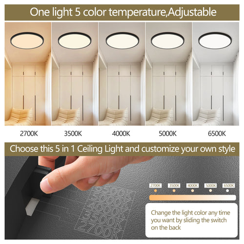 4-Pack 16” Black Flush Mount LED Ceiling Lights | Dimmable 5 CCT