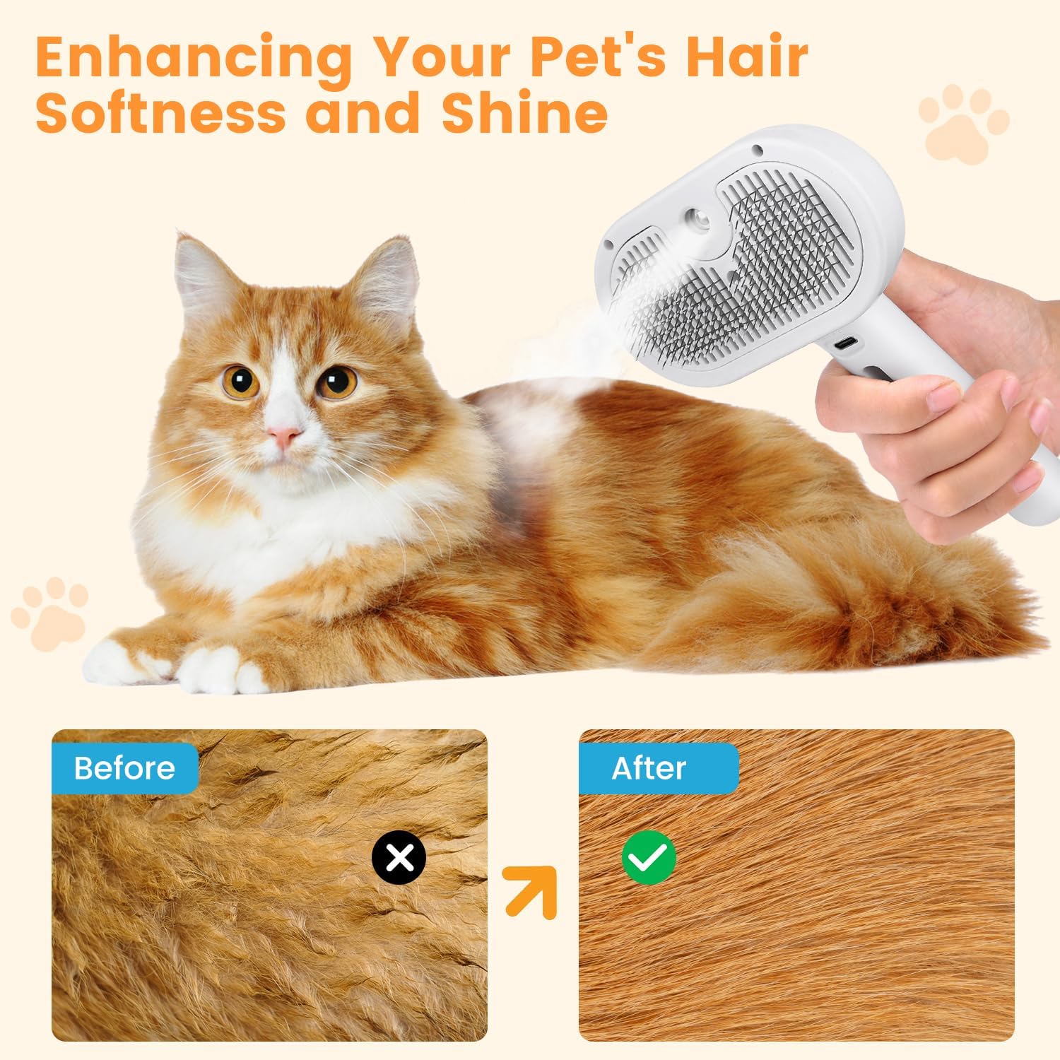 3-in-1 Self-Cleaning Pet Grooming Brush with Mist Spray