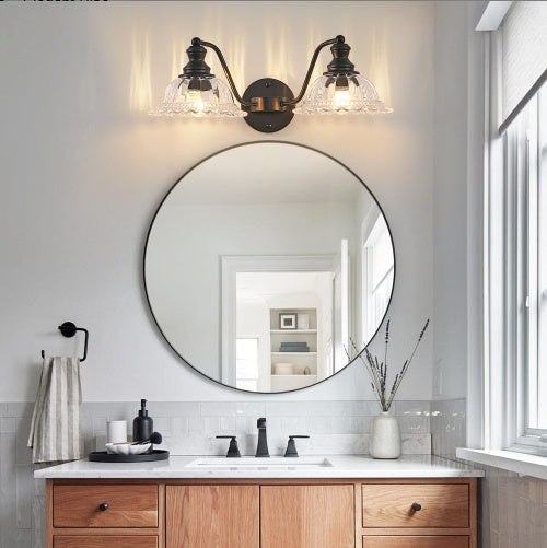 2-Light Bathroom Vanity Wall Light – Black & Glass