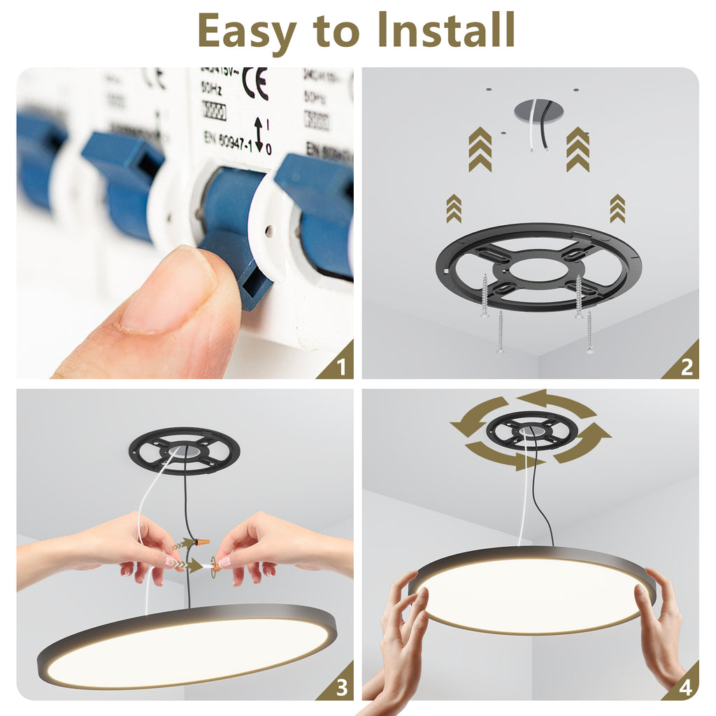 4-Pack 16” Black Flush Mount LED Ceiling Lights | Dimmable 5 CCT