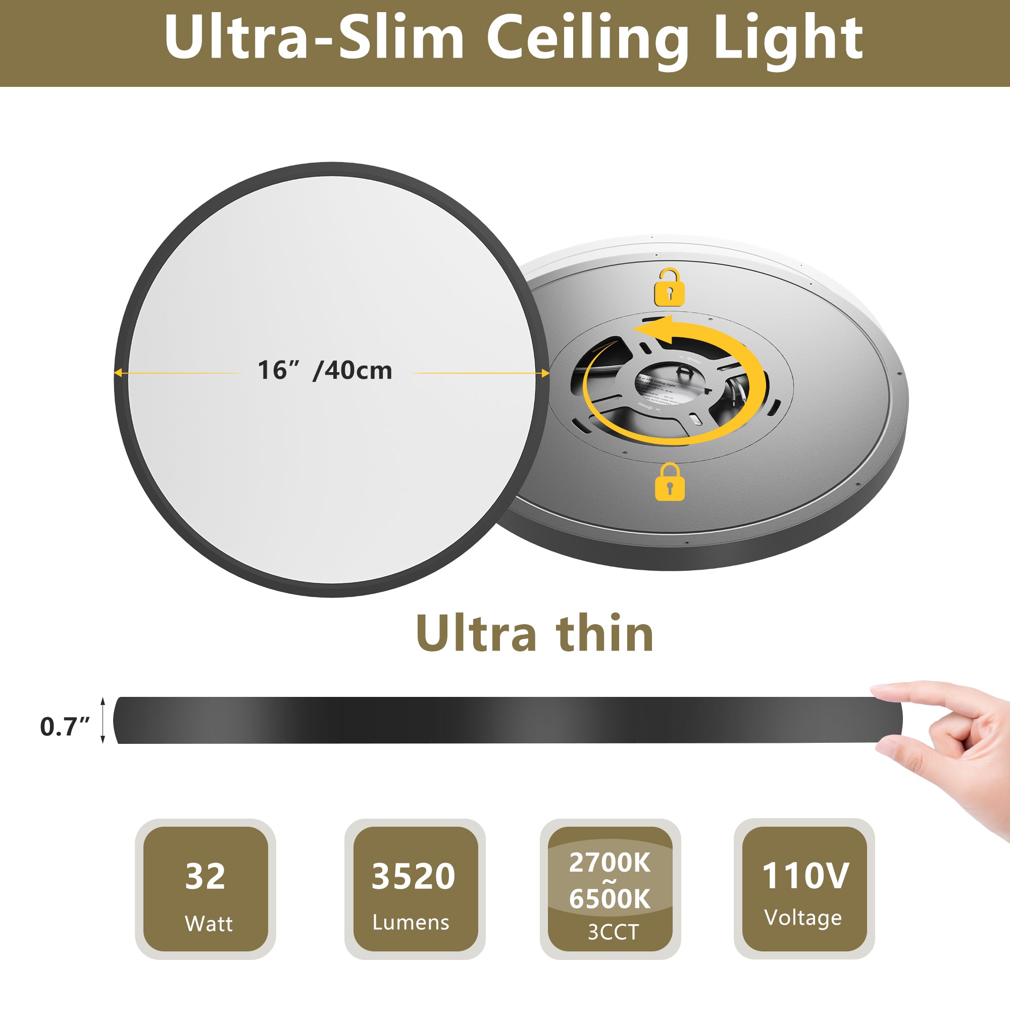 4-Pack 16” Black Flush Mount LED Ceiling Lights | Dimmable 5 CCT