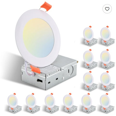 12-Pack 4” Ultra-Thin Recessed LED Ceiling Lights | 5 CCT Dimmable