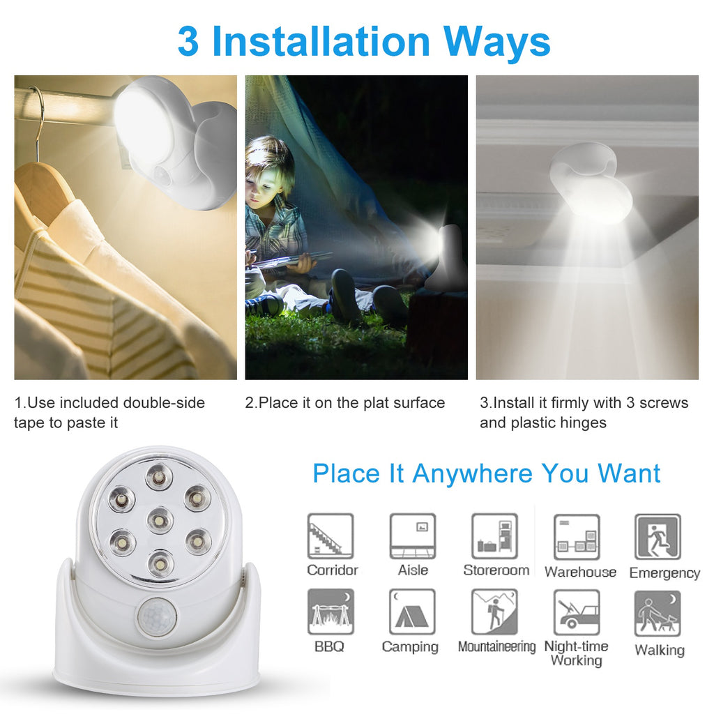 Wireless Motion Sensor LED Night Light – 360° Adjustable
