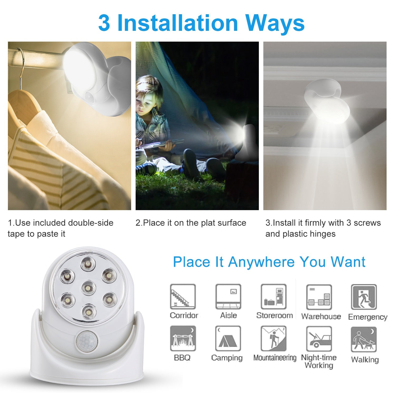 Wireless Motion Sensor LED Night Light – 360° Adjustable