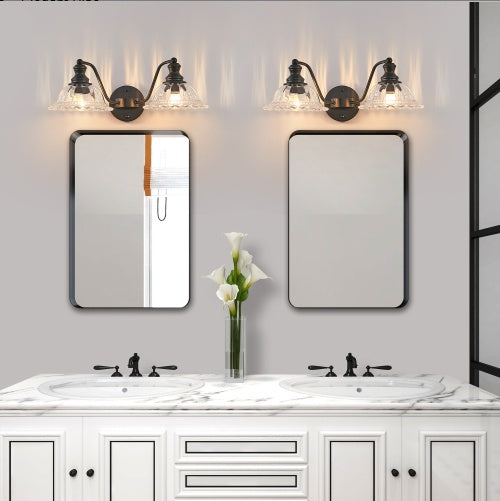 2-Light Bathroom Vanity Wall Light – Black & Glass