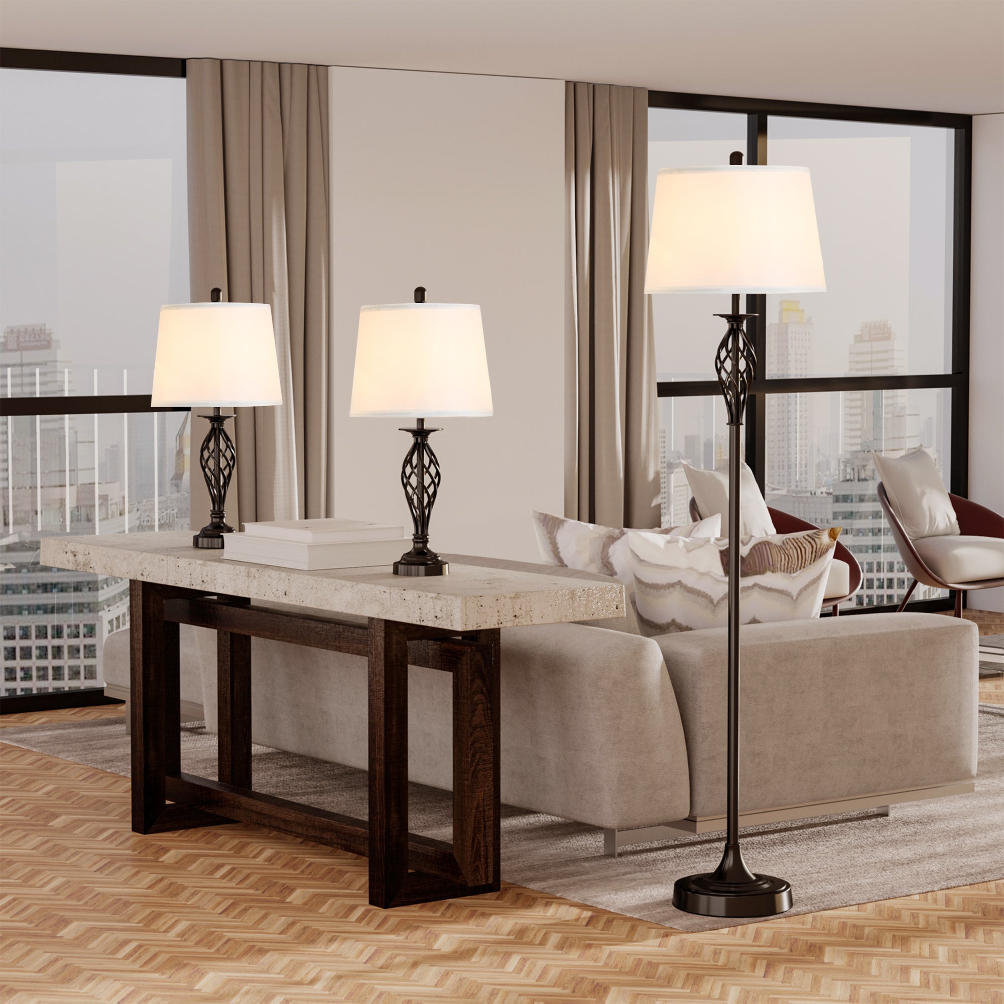 Modern 3-Piece Floor and Table Lamp Set