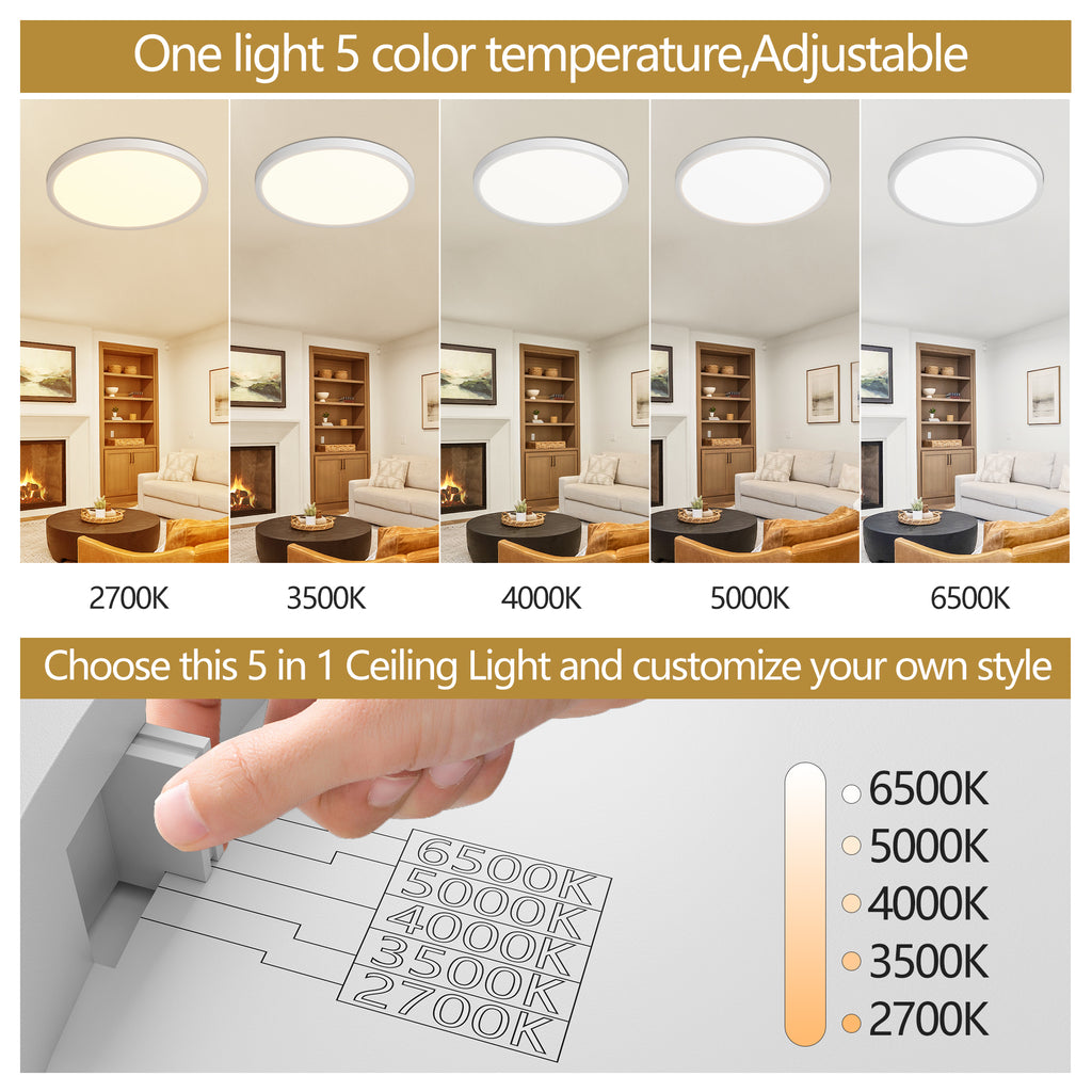 6-Pack 12” LED Flush Mount Ceiling Lights – 5 CCT Selectable, Dimmable