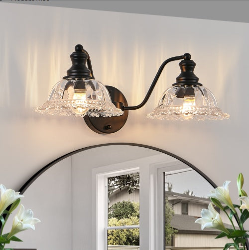 2-Light Bathroom Vanity Wall Light – Black & Glass