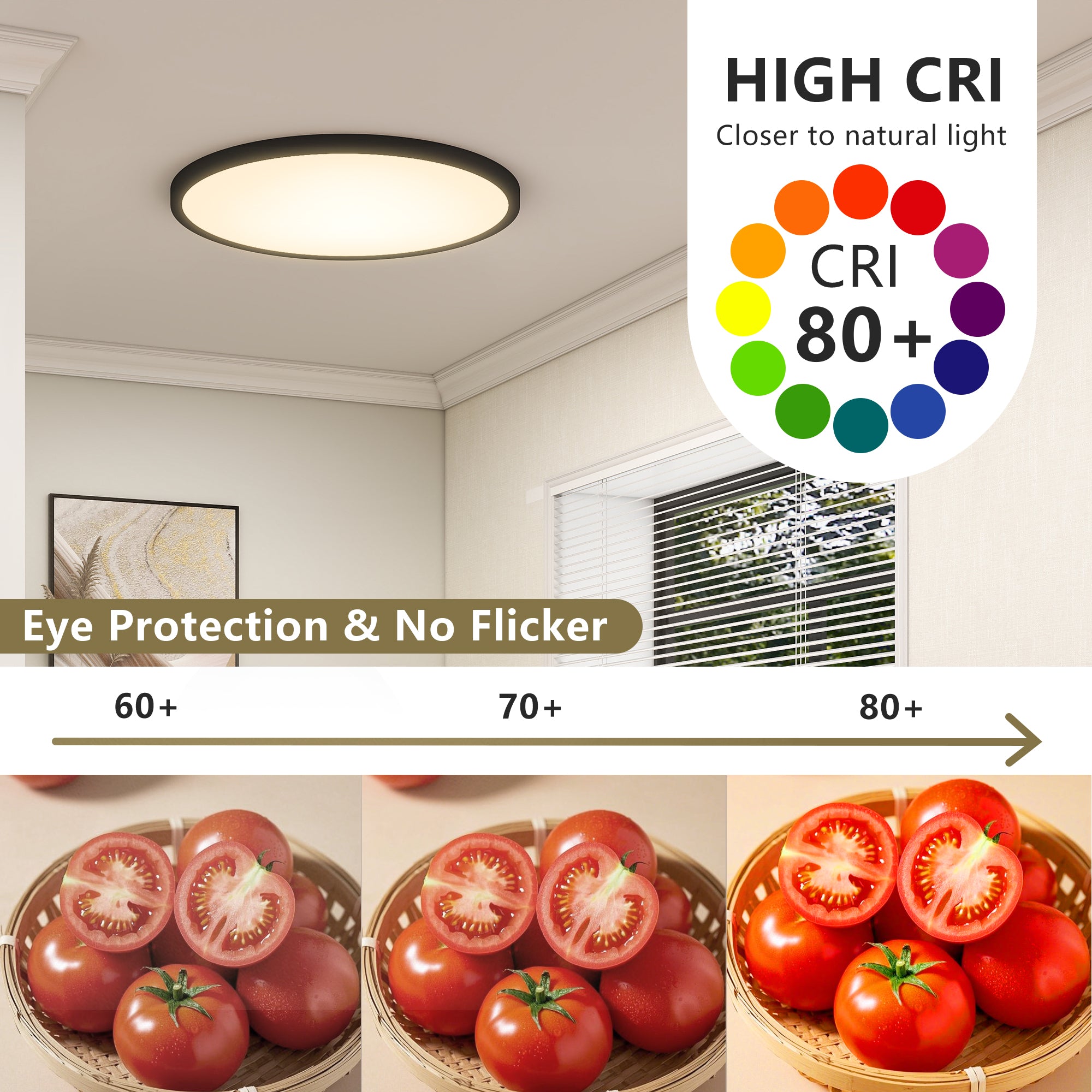 4-Pack 16” Black Flush Mount LED Ceiling Lights | Dimmable 5 CCT
